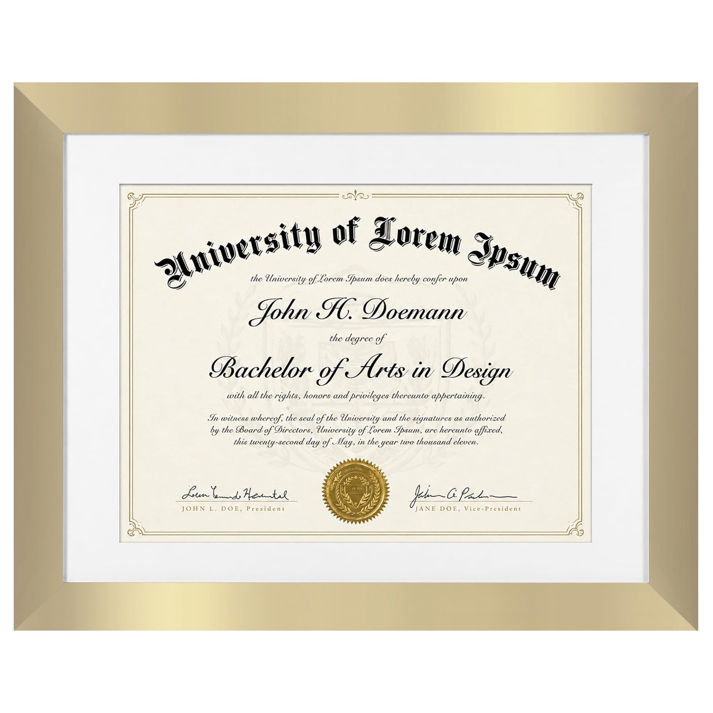 Americanflat 11x14 Diploma Frame with Shatter-Resistant Glass - Use as 8.5x11 Frame with Mat or Display 11x14 Documents Without Mat - Certificate Frames with Engineered Wood for Wall Display - Gold