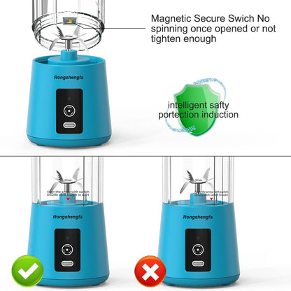 Portable Blender, Mini Personal Blender Bottles for Shakes and Smoothies, USB-C Rechargeable Cordless Electric Juicer
