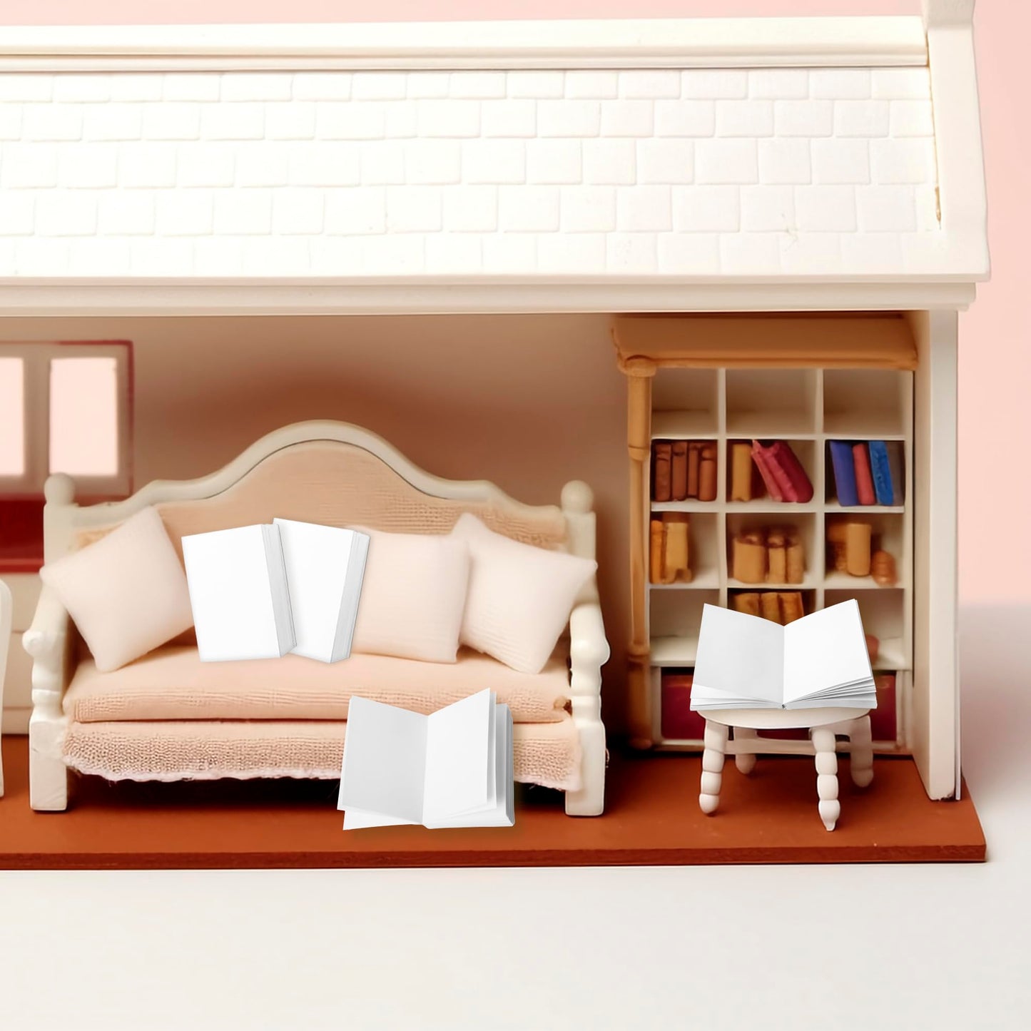 LUFEEMGA 100PCS 1:12 White Book Miniatures Set, Mini Blank Book Dollhouse Tiny Notebook Toy for Mini House, DIY Crafting