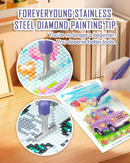 ForeverYoung Stainless Steel Diamond Painting Pen Tip, Unbreakable, Shape-Stable, Slim Profile, Durable Diamond Art Accessories and Tools, Multi-Size Drill Placement, Pen Included, 4-Drill Placement