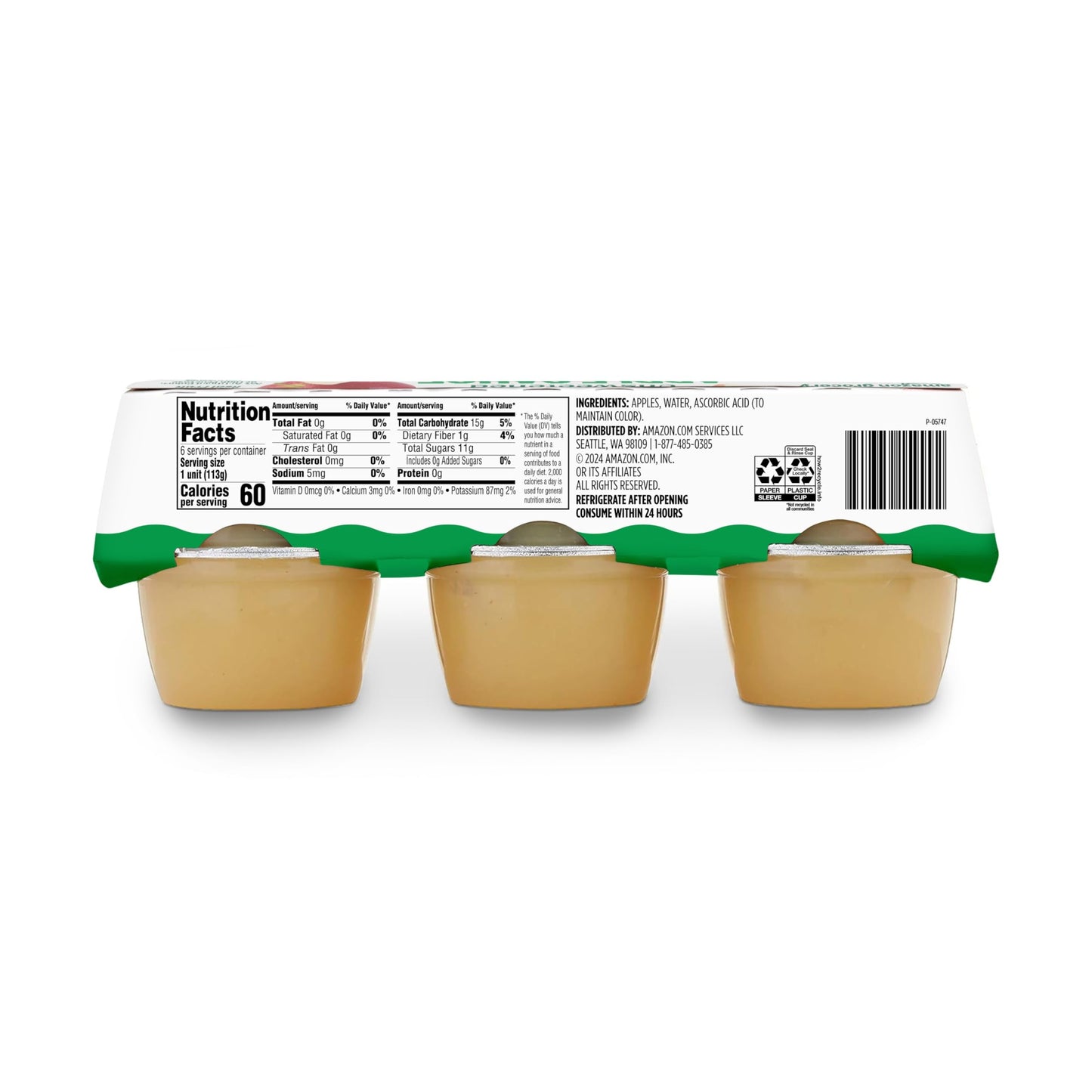 Amazon Grocery, Unsweetened Apple Sauce, 4 Oz, Pack of 6 (Previously Happy Belly, Packaging May Vary)