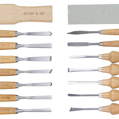 Falling in Art 16 Pcs Wood Carving Tools, Professional Carving Knives Chisel Set, Including Sharpening Stone, Mallet and Storage Bag for Wood Carving Projects