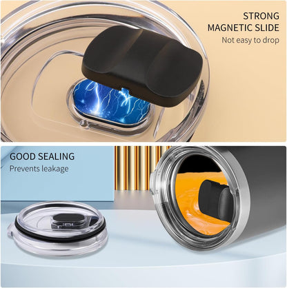 2 Pack Tumbler Lid for Yeti with Magnetic Slider Switch, Reusable Replacement Lids