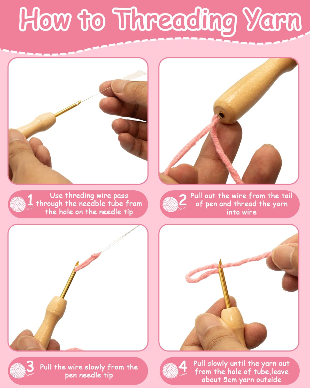 Punch Needle Kit for Beginners Adults Kids, 6 Pattern Embroidery Punch Needle Kits, Easy Needle Punch Embroidery DIY Kit Set Tufted Rug Punch Decoration with Patterns, Tools, Yarns, Hoop, Instruction