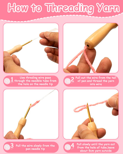 Punch Needle Kit for Beginners Adults Kids, 6 Pattern Embroidery Punch Needle Kits, Easy Needle Punch Embroidery DIY Kit Set Tufted Rug Punch Decoration with Patterns, Tools, Yarns, Hoop, Instruction