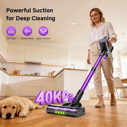 Skiennix Cordless Vacuum Cleaner - 40Kpa Powerful Suction | Lightweight 8-in-1 Design for Hard Floors (Black)