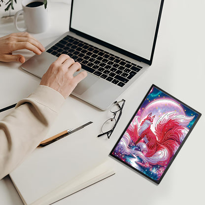 JZHYOAN Animal Diamond Painting Blank Notebook DIY Nine-Tailed Fox Special Pattern Diamond Art Dairy Travel Drawing Message Journal Gem Art Sketchbook Mosaic Cross-Stitch Notepad for Office Beginners