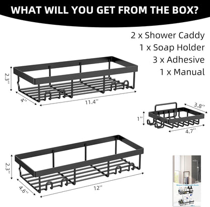 Moforoco Shower Caddy Basket Shelf - Rustproof Black Wall Organizer with Soap Holder | 3-Pack Set