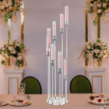 8-Head Candle Holder, Table Candelabra with 8 Arms Centerpieces Decorations, Acrylic Clear Candle Holder, for Weddings, Birthdays, Christmas, Halloween, Party Event, Centerpieces Decorations
