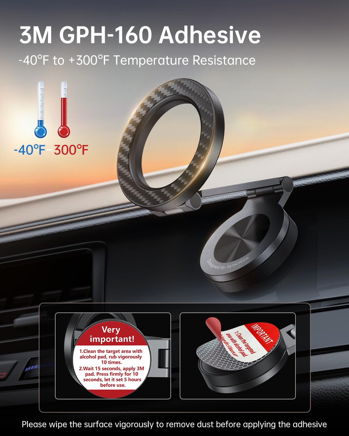 SYNCWIRE for MagSafe Car Mount - [360° Rotation] Magnetic Phone Holder for Car, Adjustable Metal Arm, Ultra Magnet, Car Magnet Phone Mount for Dashboard, Fit for iPhone 16 15 14 13 Pro Max &All Phones