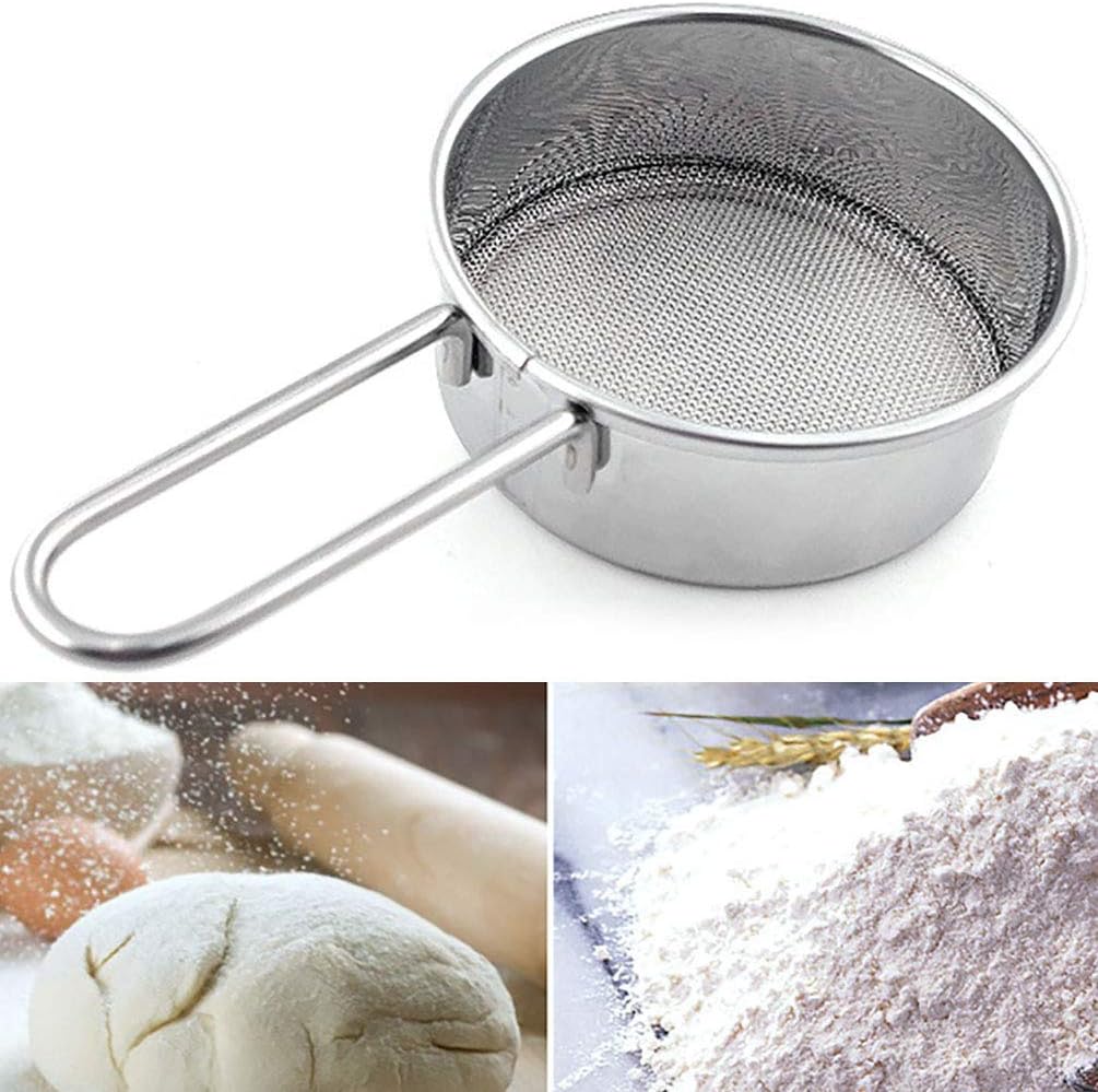 2.5 Inch Stainless Steel Strainer with Long Handle, Flour Sieve Mini Small Flour Sifter Drainer for Baking, Powder