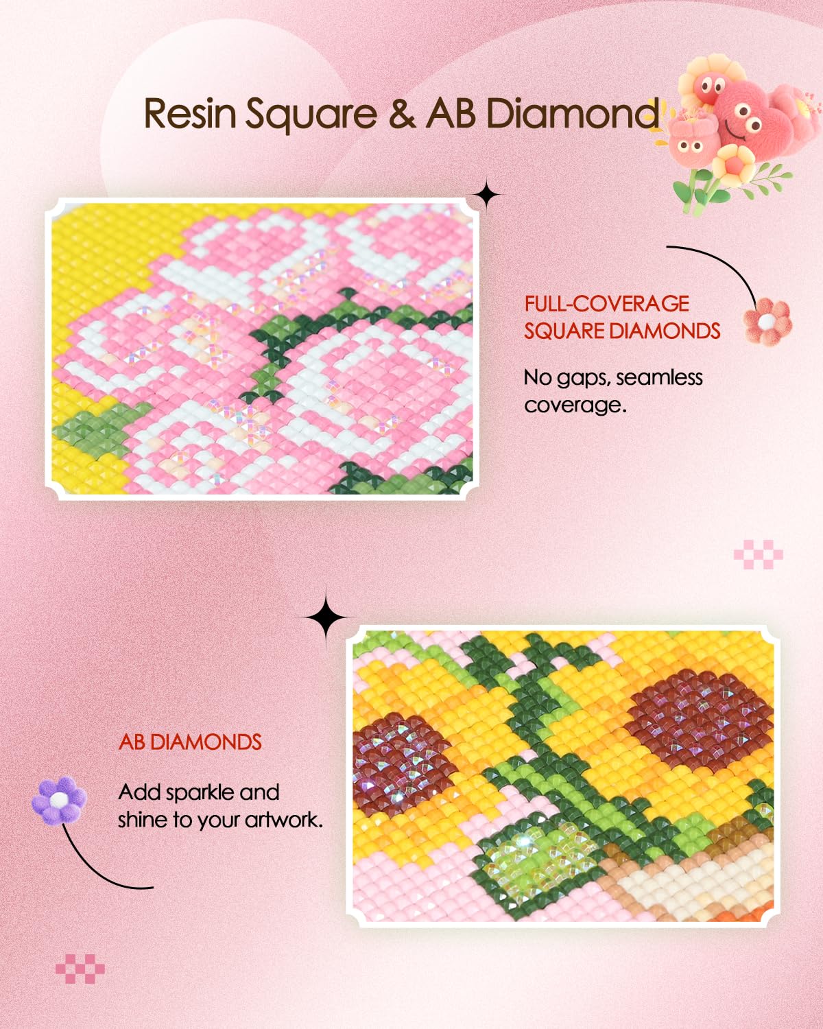 forever young Minigem Diamond Art Flowers Kits for Beginners, 8 Pcs Flower Resin Square Drill Diamond Painting Kits for Adults, 2-Hour Canvas Flower Small Diamond Art Kits for Adults (5x7 Inch)