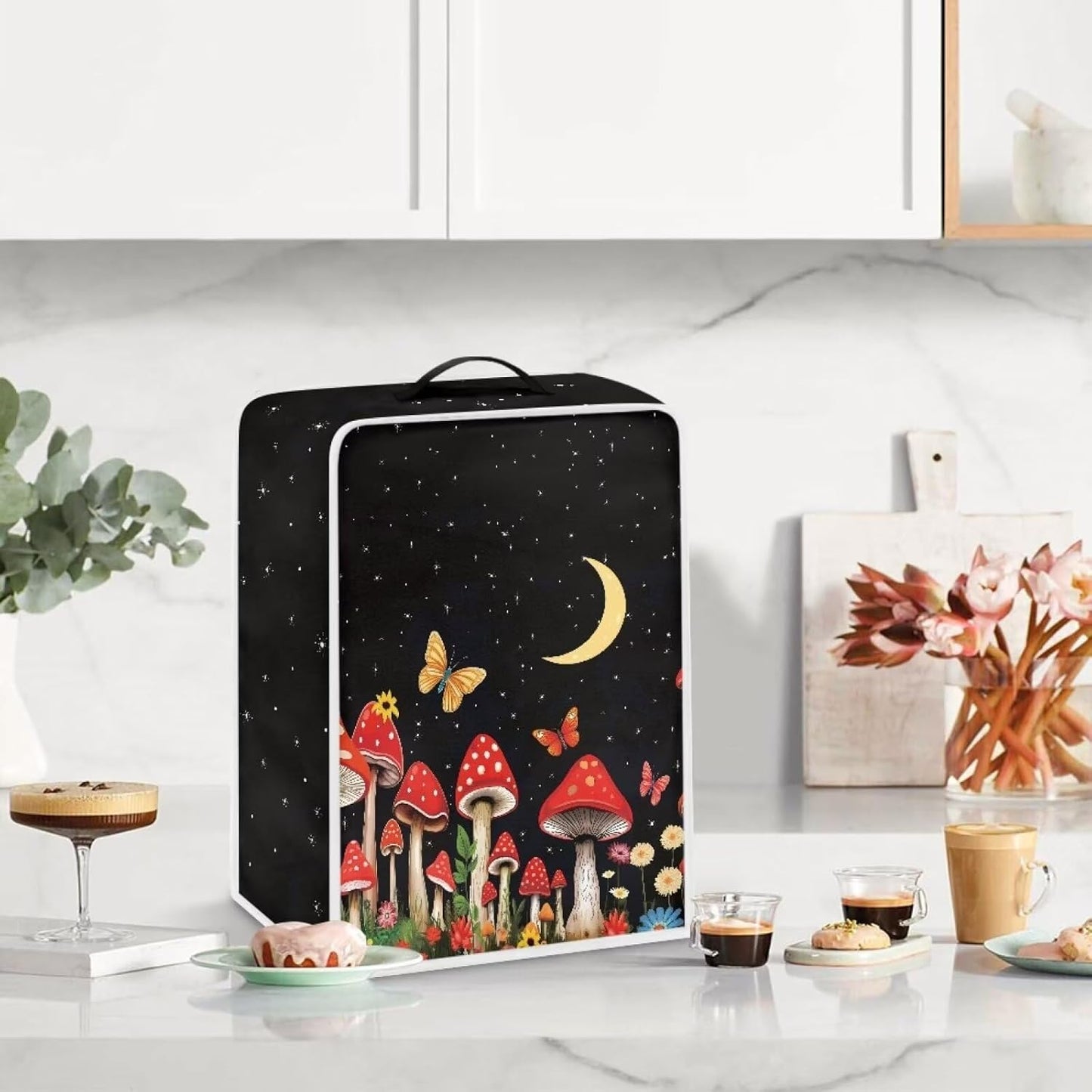 Moon Mushroom Coffee Maker Cover, Stain Resistant Washable Covers with Handle for Toaster Machine Protection