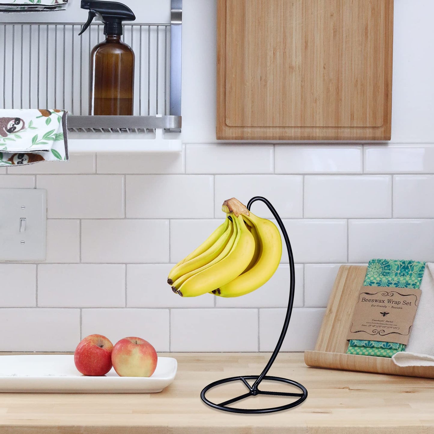 EGMEHOAD Banana Holder Stand, Banana Hanger Stand Black, Metal Bananas Tree Hanger to Keep Bananas Fresh for 15LB