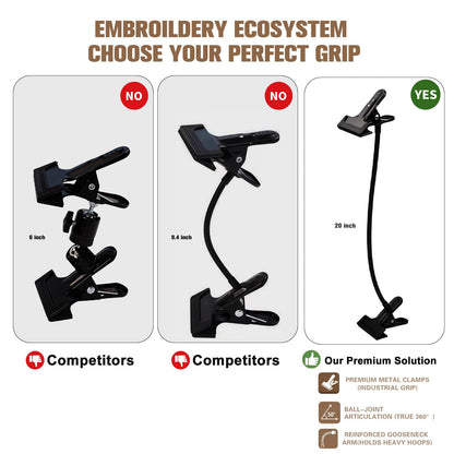 Adjustable Embroidery Hoop Stand Holder, 20" Extra Long Portable Gooseneck Embroidery Stand, Heavy Duty Cross Stitch Table Clamp for DIY Needlework Art Craft Sewing Projects