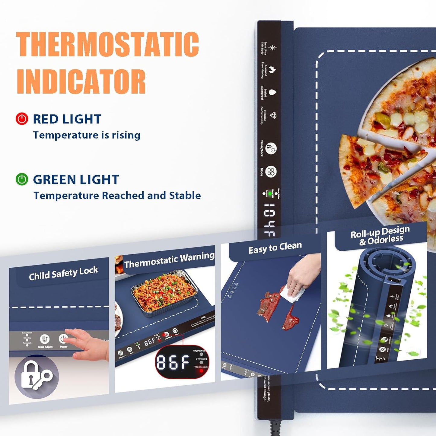 8 24H Silicone Warming Mat for Food, Foldable Electric Food Warming Tray Kitchen Heating Mat for Buffets Party, Buffet