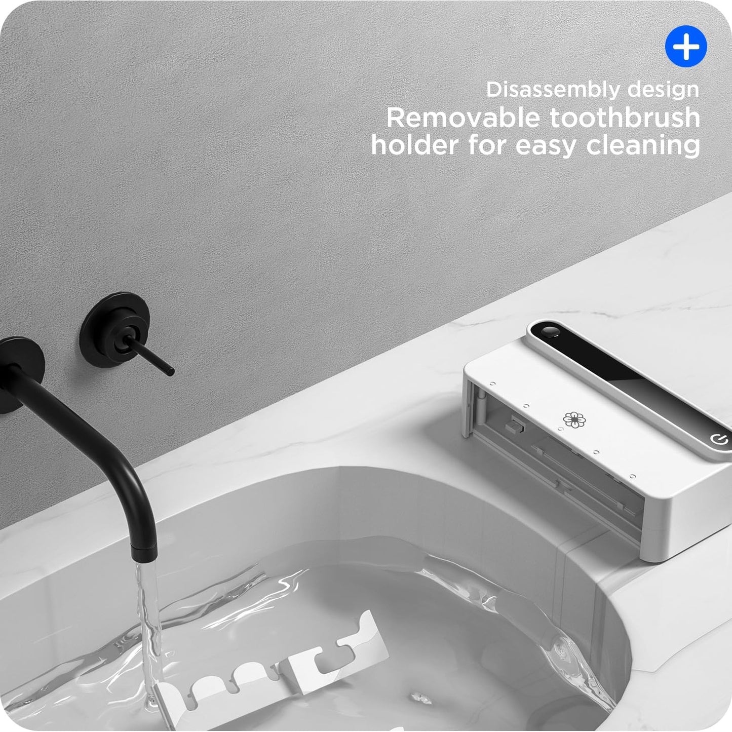 3M 5 Bloom Toothbrush Sanitizer and Holder for Bathroom Walls, Strong Adhesive, Time Display, Long-Lasting Charge