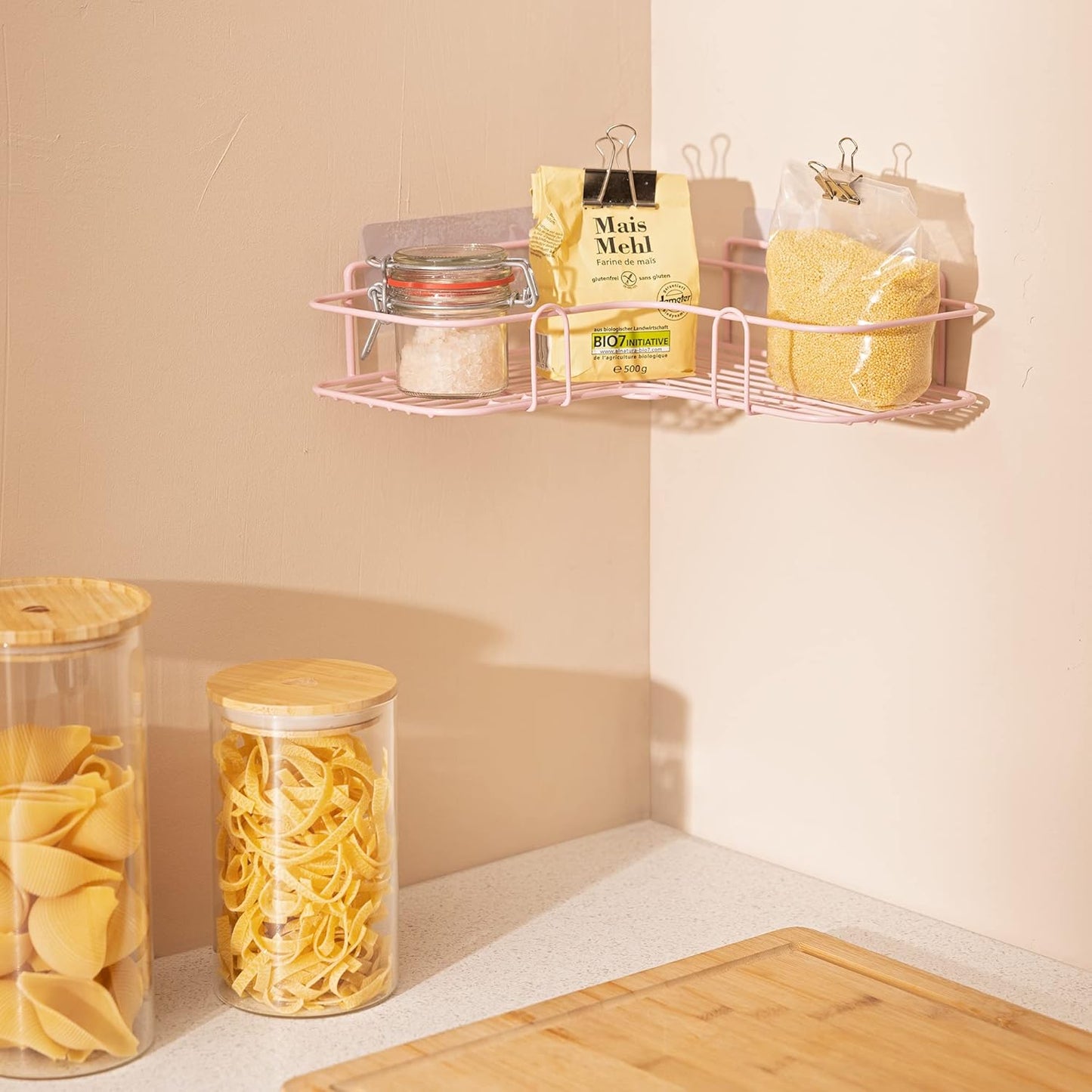 Set 2 Navaris Self Adhesive Shower Caddy - of Bathroom Organizer Shelves for Corner Wall of Bath - Toiletry Shampoo