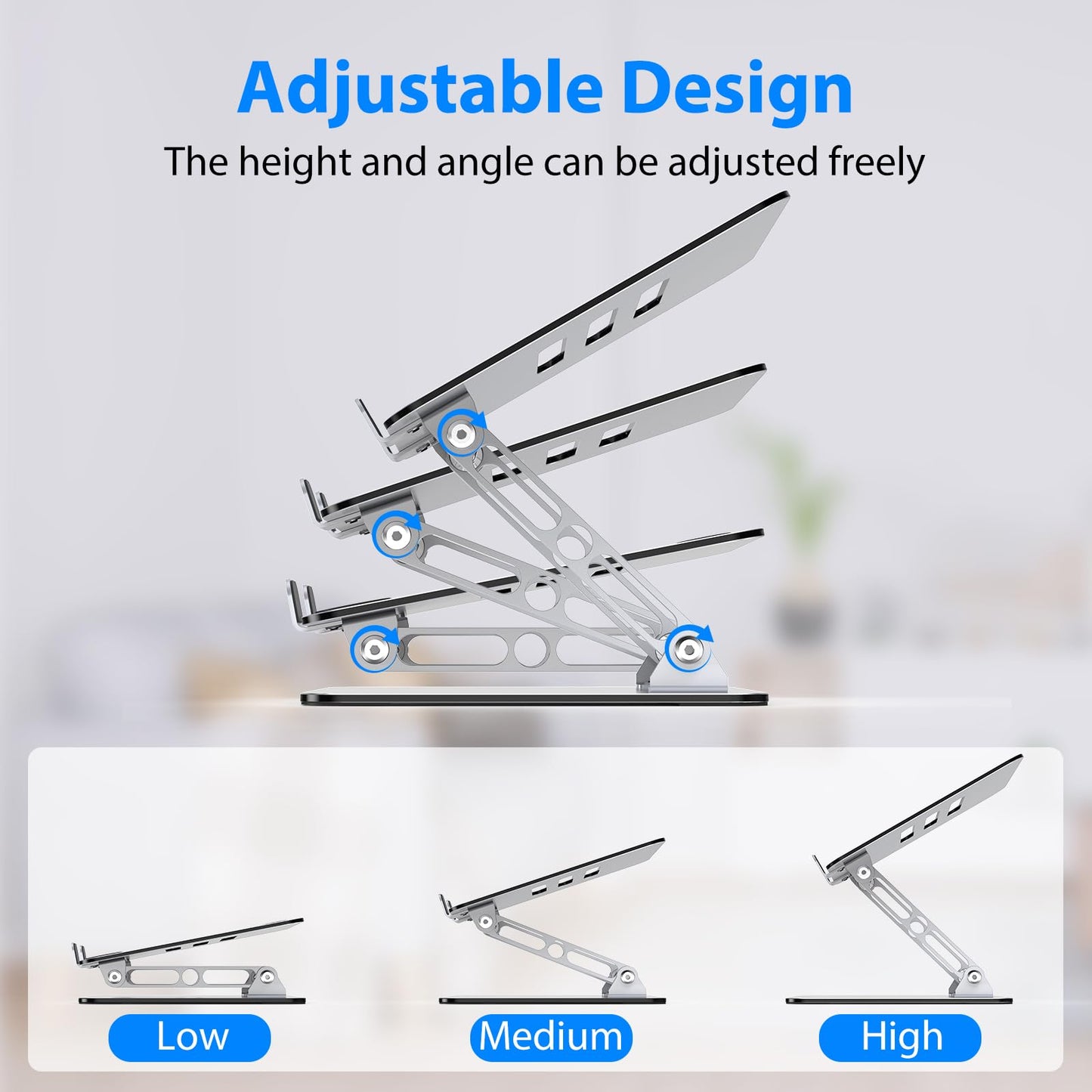 Gogoonike Laptop Stand for Desk, Adjustable Laptop Riser, Metal Foldable Computer Stand Holder Portable Notebook Mount, Ventilated Cooling Notebook Stand Compatible with 10-15.6” Laptops