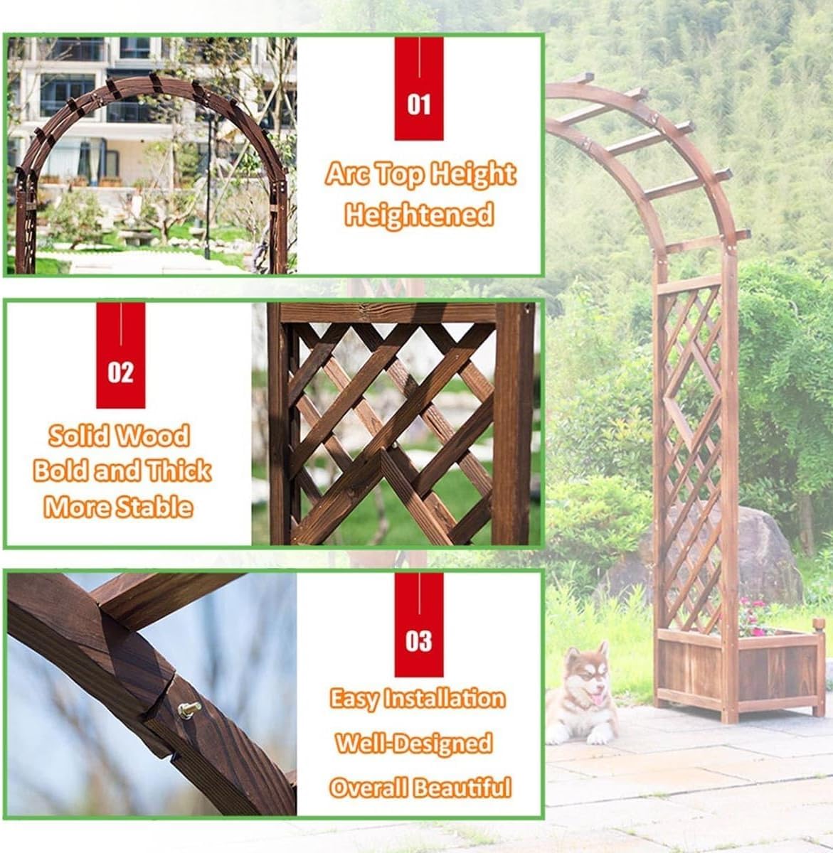 Outdoor Wooden Garden Arbor with Weatherproof Rose Archway Trellis Ideal for Climbing Plants Available in 1.2m 1.4m 1.6m and 1.8m Heavy Duty Wedding Arch Easy Assembly (White 120cm