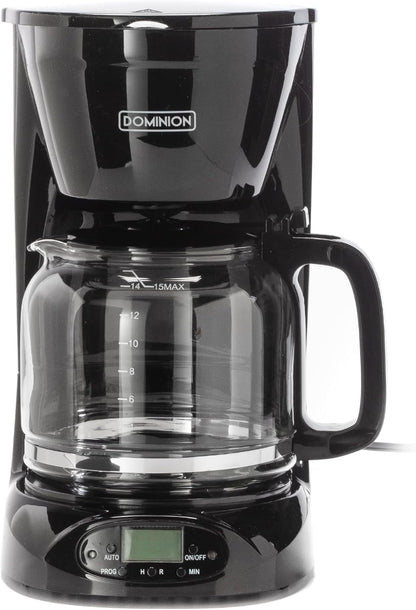 Dominion 15-Cup Deluxe Digital Drip Coffee Maker, Programmable, Auto Keep Warm, Anti-Drip, Black