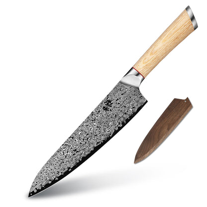 DONGSUN 8 Inch Damascus Chef Knife with North American Black Walnut Sheath, 67-Layer VG10 Forged Steel Japanese Gyuto, Professional Durable Sharpness