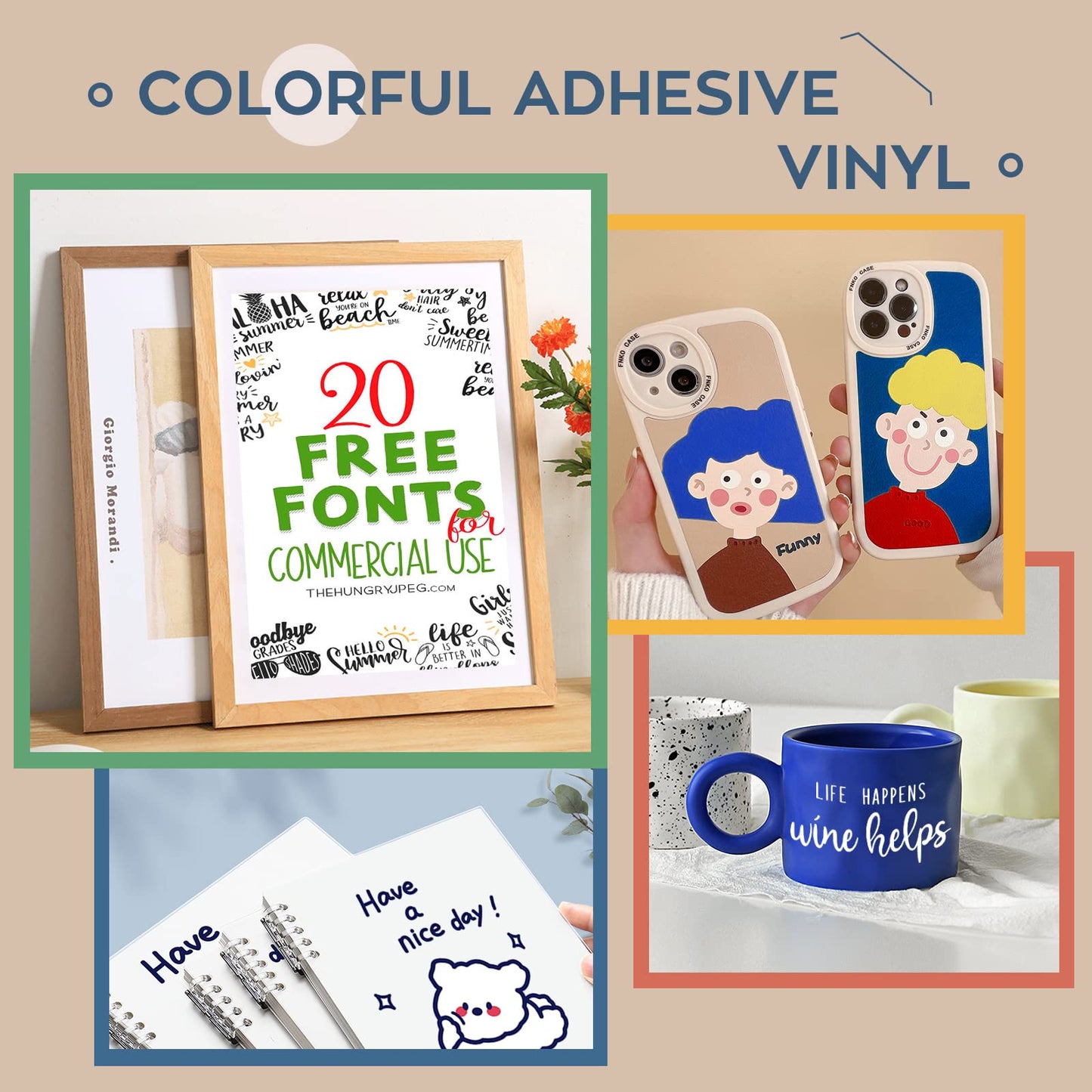 HTVRONT Permanent Vinyl Bundle, 8 Colors 12" x 5ft Permanent Adhesive Vinyl Rolls Compatible with Cricut Cutting Machine, Silhouette, Cameo Cutters, Signs, Scrapbooking, Craft, Die Cutters