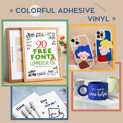 HTVRONT Permanent Vinyl Bundle, 8 Colors 12" x 5ft Permanent Adhesive Vinyl Rolls Compatible with Cricut Cutting Machine, Silhouette, Cameo Cutters, Signs, Scrapbooking, Craft, Die Cutters