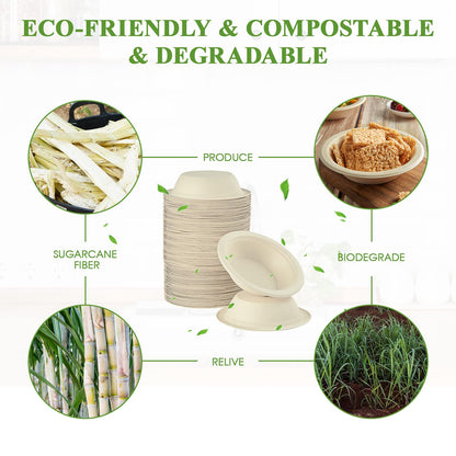 Vplus 500 Pack 12 OZ Paper Bowls Bulk, Disposable Compostable, Eco-friendly Bagasse, Heavy-duty Bowls Perfect for Milk Cereals, Snacks, Salads Nature