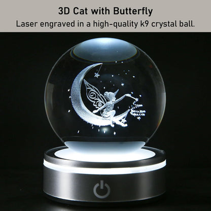 3D Crystal Ball Moon Decor Light - Laser Engraved Glass Sphere Fairy Gift for Women & Girls | 80mm