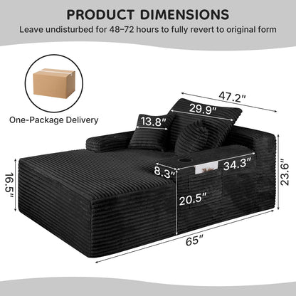 Rovibek 65" Chaise Lounge Chair Indoor, Oversized Boneless Chair for Living Room, Sofa Sleeper Chair with Cup Holders & Throw Pillows No Assembly Required, Black