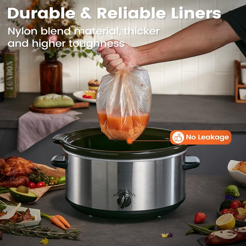 Slow Cooker Liners, Hotensil 14"x 22" 10 Count Cooking Bags Large Size Disposable Pot Liner, Fit 6QT to 10QT for Slow Cooker Cooking Trays, Multi-Purpose Durable Liners Plastic Bags, BPA Free