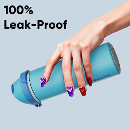 Insulated Water Bottle with Straw - Encool Stainless Steel Water Bottle with Push Button Lid, Leak-Proof & BPA-Free, Keeps Cold for 24 Hours for Sports, Travel, Gym (24 oz, Silk Blue)