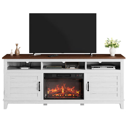 GarveeHome TV Stand with Electric Fireplace, Fireplace Entertainment Center, Farmhouse TV Stand with Cabinet Doors,for Living Room, Bedroom