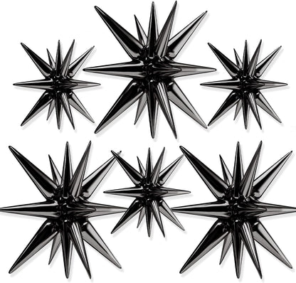 PartyWoo Black Star Foil Balloons - 6-Piece Set of 22-Inch Large Mylar Balloons for Space-Themed Celebrations