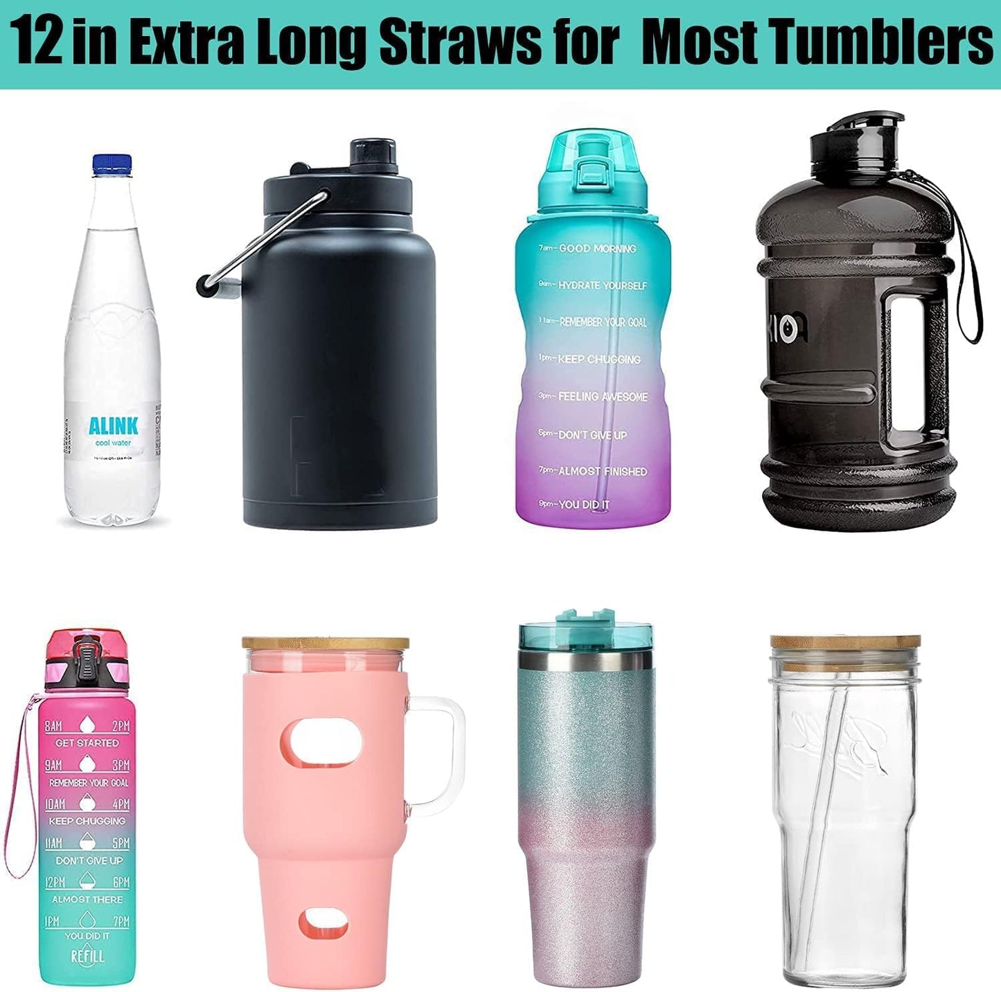 12" Stainless Steel Straws Replacement for Stanley Adventure Quencher 40 oz 30 oz Cup Tumbler, 4 Pack Metal Straws Reusable with Cleaning Brush for Stanley 40 oz & Simple Modern Tumbler with Handle