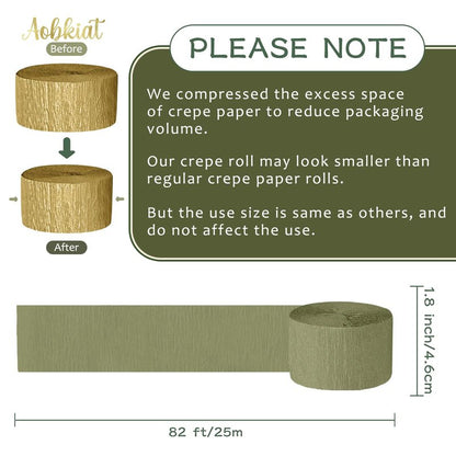AOBKIAT Baby Shower Decorations,Sage Green Streamers Party Decorations,5 Rolls Crepe Paper for Boho Wedding,Bachelorette,Birthday,Woodland Baby Shower,Christmas,New Year
