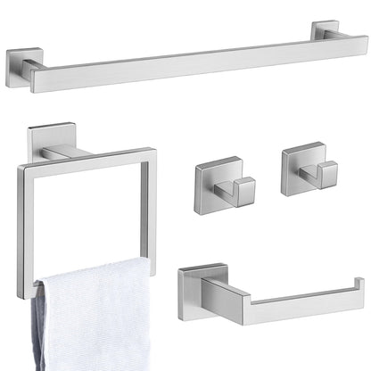 Herogo Bathroom Accessories Set, 23.5 Inch 5 Pieces Brushed Nickel Bathroom Hardware Set, Bath Towel Racks Bars with Toilet Paper Holder, Hand Towel Holder Ring & Hooks, Wall Mount