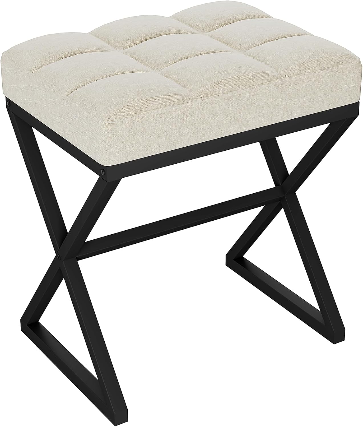 15.74" D11.81" W18.11" UHBD033Y YMYNY Vanity Stool, Linen Footrest Stool, Ottoman Bench with X-Shaped Metal Legs