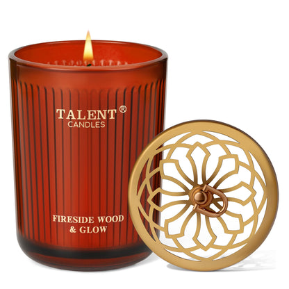 Jar Candles for Home Scented, Aromatherapy Candles Gifts for Women & Men, Natural Soy Candle, 8.4oz Traditional Style Fireside Wood & Glow