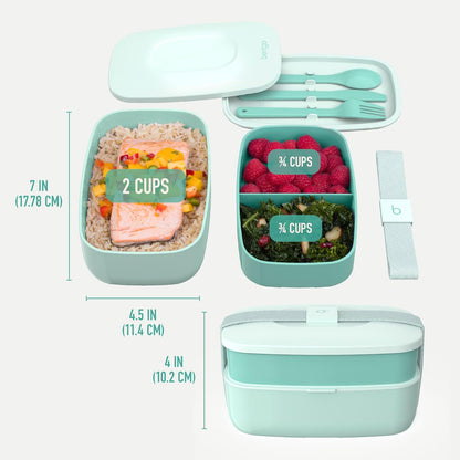 Bentgo Classic Adult Bento Box, Stackable 3-Compartment Lunch Box with Removable Utensil Set, BPA-Free (Coastal Aqua)