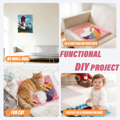Raixleb Latch Hook Kits for Adults/Kids Pattern Printed Rug Making Kit Everything Included Gift for Family Friends Latch Hook Rugs DIY Needlework Crafts for Home Sofa Bear/Rabbit 20 X 20 Inches