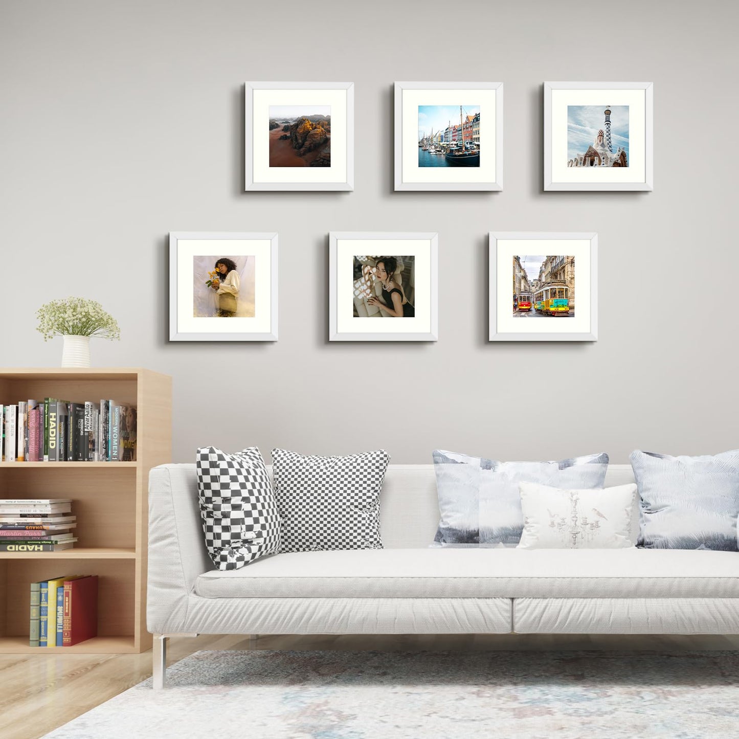 Frametory 12x12 White Picture Frame, Display Pictures 8x8 with Mat or 12 by 12 Without Mat, Square Wall Frame for Print and Diamond Painting - Wide Molding (12x12, White)
