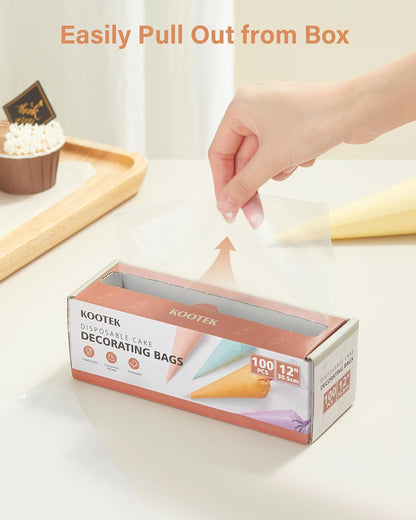 Kootek 12" Piping Bags (100Pcs), Disposable Anti Burst Pastry Bags for Cake Decorating, Cookies, and Baking Supplies.
