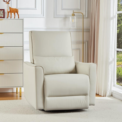 GarveeHome Recliner Chair, 360° Swivel Rocker Glider Nursery Chair with Padded Armrest and Deep Seat, PU Leather Upholstered Reclining Sofa Chair for Living Room, Bedroom and Nursery (White)