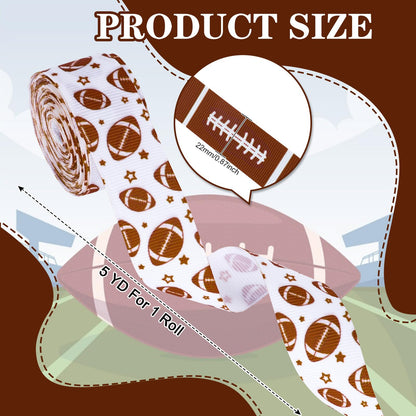 Whaline 6 Rolls Football Grosgrain Ribbon 30 Yards Rugby Ball Field Decorative Fabric Ribbons Team Sports Wrapping Ribbon for Party Decor DIY Bow Wreath Crafts Making, 7/8 Inch