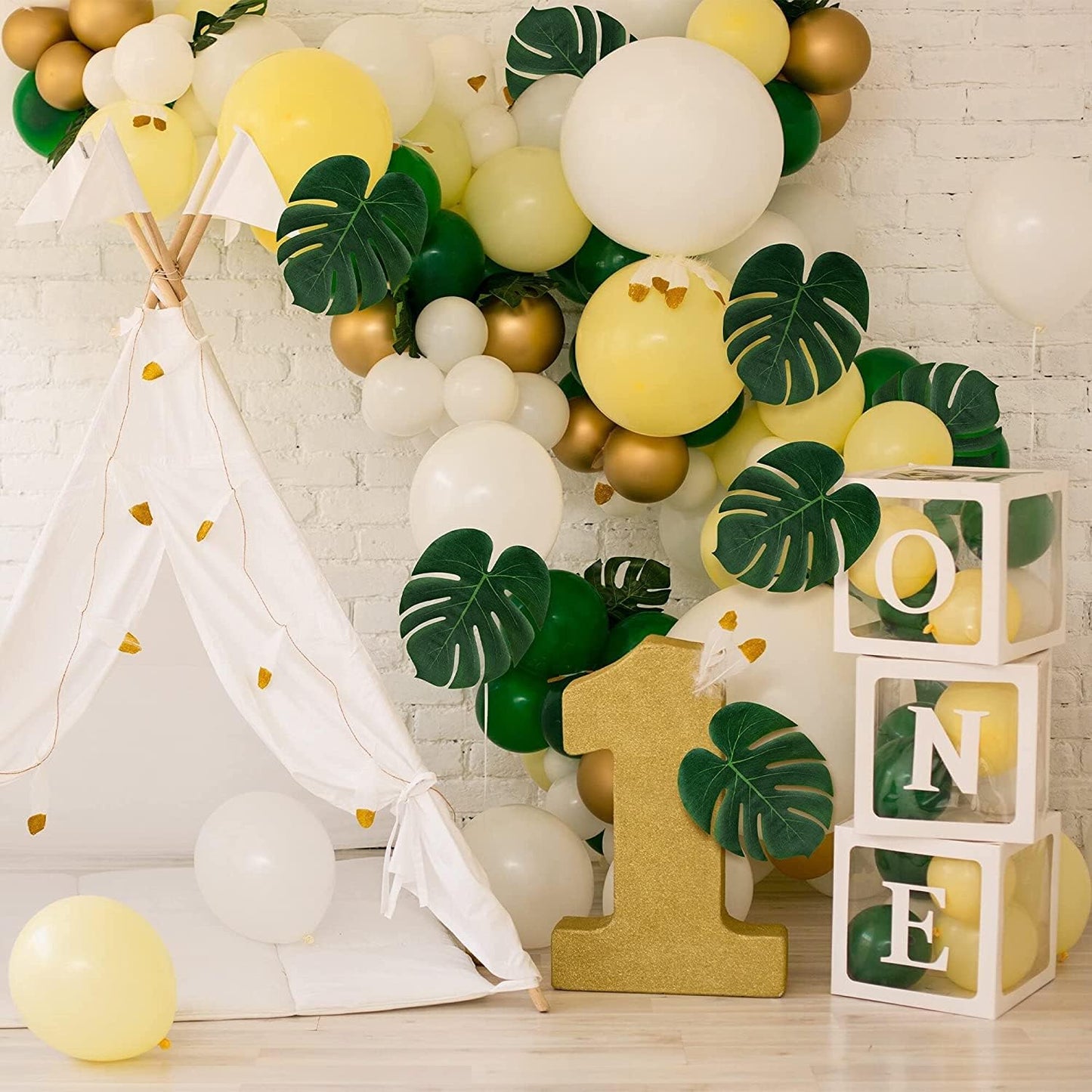 ATFL 8.3'' Artificial Medium Palm Leaves, 50 PCS Fake Tropical Monstera Faux Palm Leaves for Party Decoration (Green)