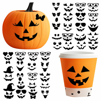 Halloween Face Stickers for Crafts Pumpkin Decorating Stickers for Pumpkins Glass Jars Halloween Vinyl Faces Decals Cute Ornaments Decals Funny Faces Crafts for Party Supplies Decorations