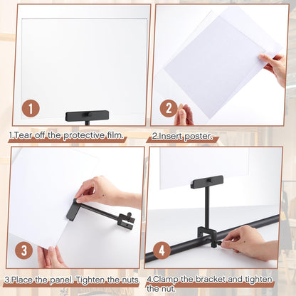FoldTier 3 Set Aluminum Alloy Sign Holder Clamp with 8.5 x 11 Inch Acrylic Frame Sign Clip on Rotatable Holding Clamp for Clothing Stores Price Tag Office (Black)