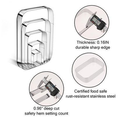5PCS Rounded Rectangle Cookie Cutter Stainless Steel Rectangle Cookie Mold Biscuit Molds Pastry Molds Fondant Cutter Set (5 Inch 4 Inch 3 Inch 2 Inch 1 Inch)